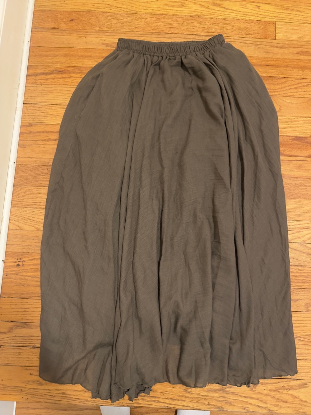 Olive Brown Charcoal Flowy Maxi Skirt Elastic Waist Boho Minimalist max studio